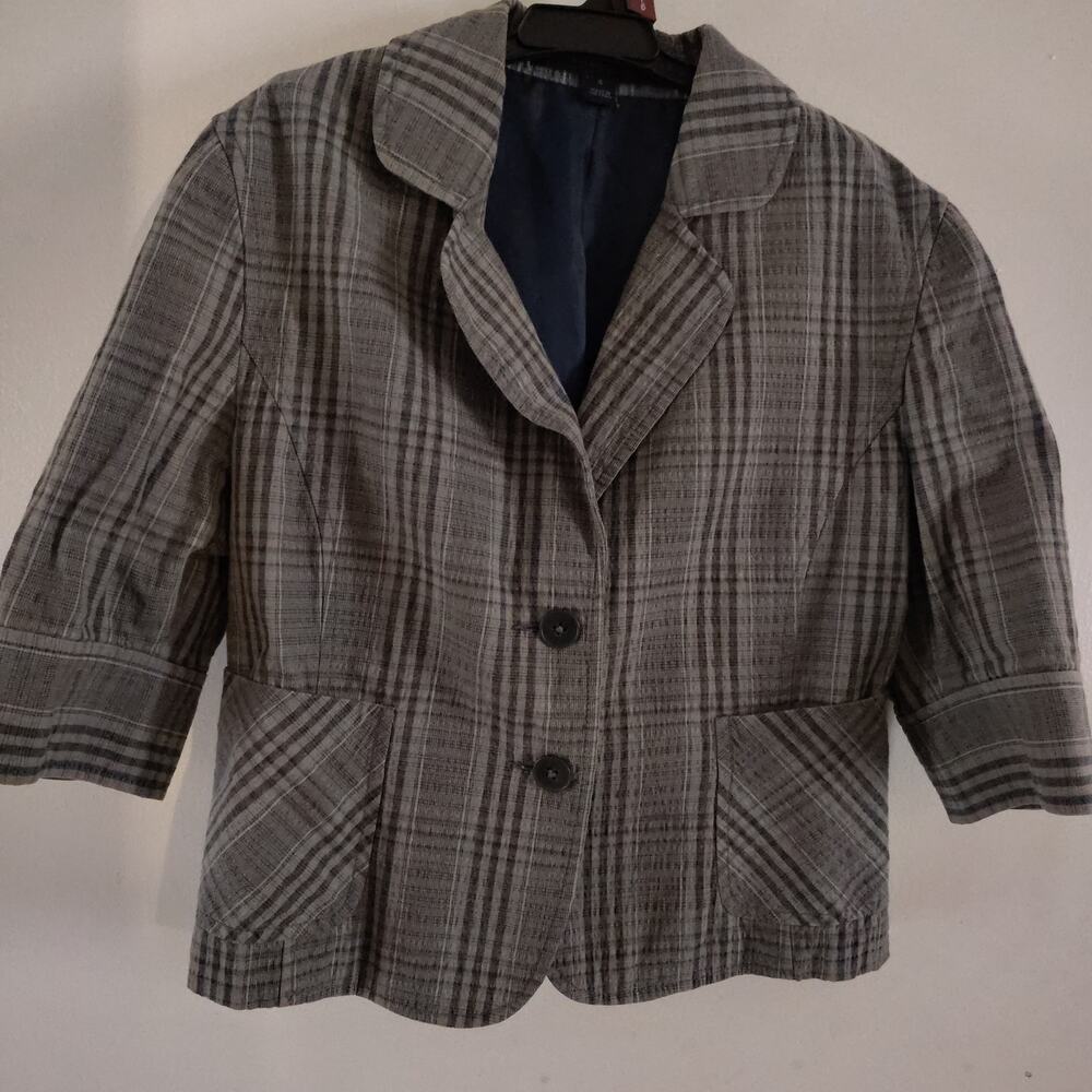 Express Design Studio Gray Plaid Smocked Waist Jacket – Size 4